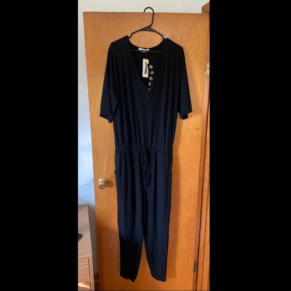 Button Front T-shirt Jumpsuit